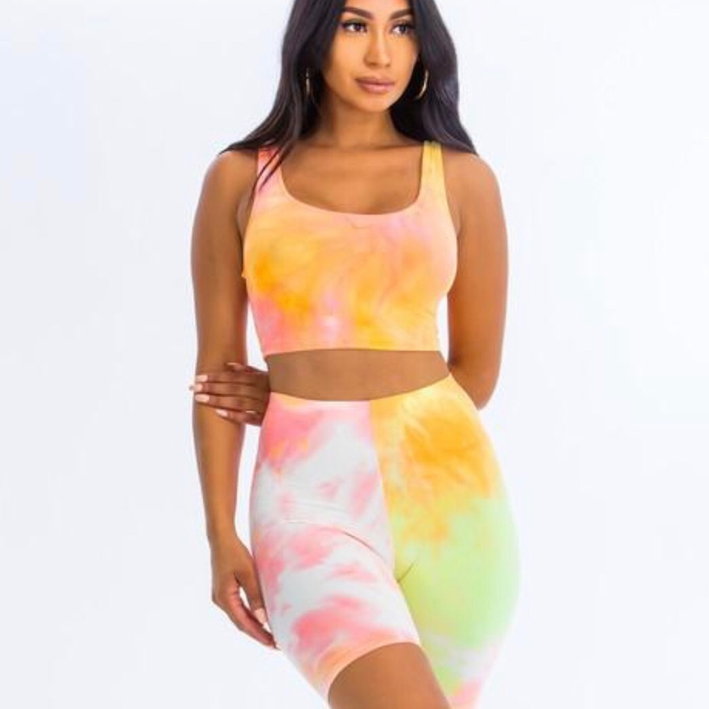Tie Dye Neon Matching Set - Pink & Orange